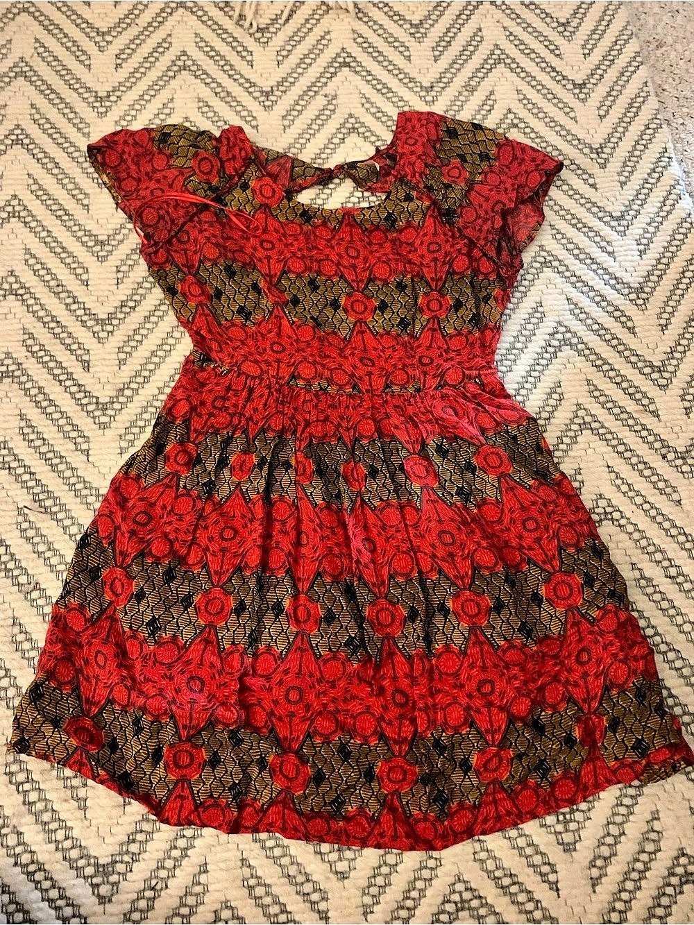 Free People Raven Printed Mini Dress Red & Brown Girls 3T